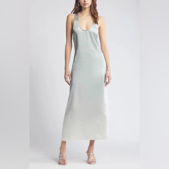Open Edit Dresses & Skirts - OPEN EDIT Racerback Satin Maxi Dress In Green Ombre, Size Medium